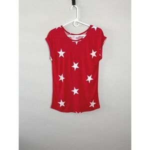 Lascana Top Women's S Red Americana Star Print Cuffed Sleeve Nautical Festive